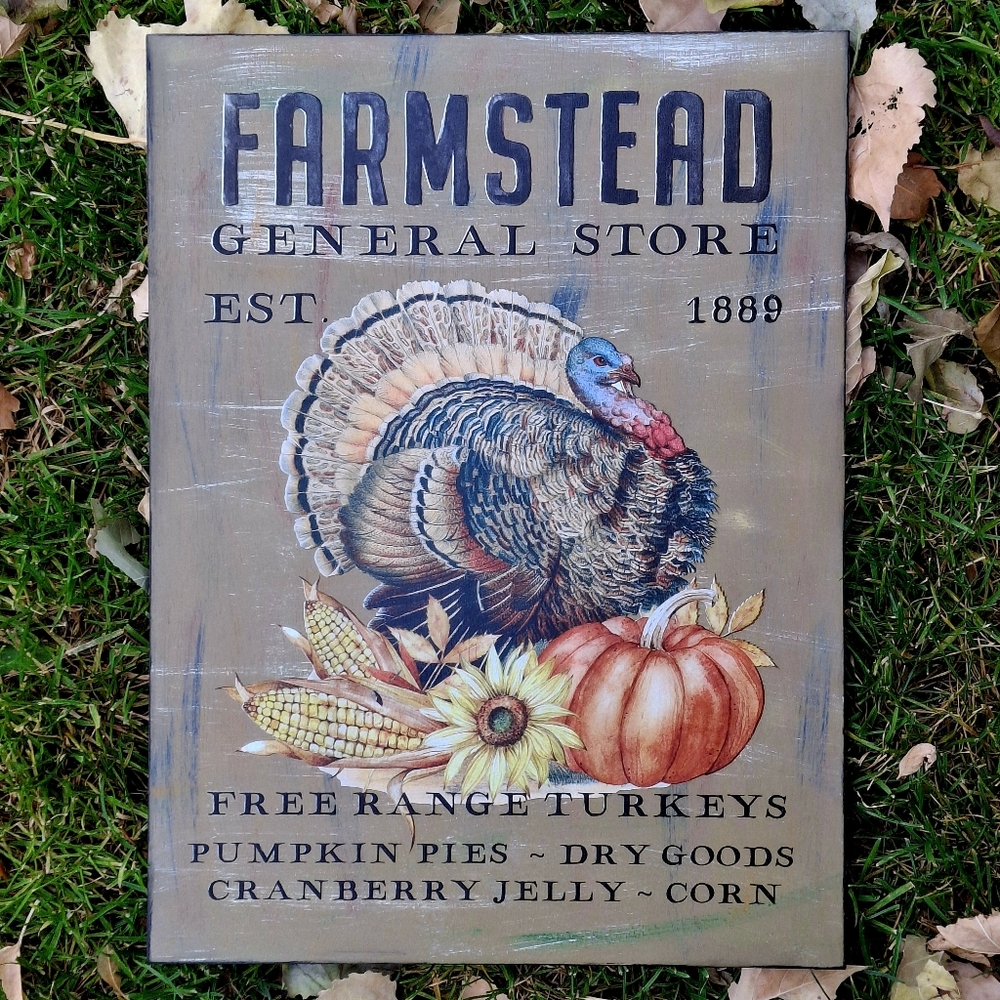 Farmstead General Store Free Range Turkeys Crafted 12x16 Thanksgiving Decor